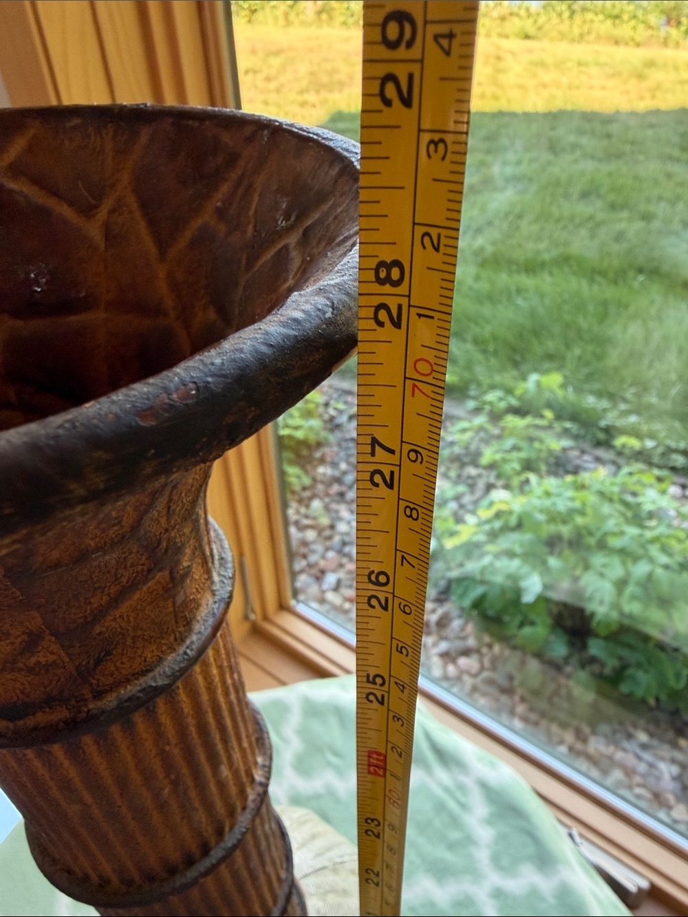 Decorative Brown and Cream Floor Vase with Textured Metal Body - Picture 5 of 6